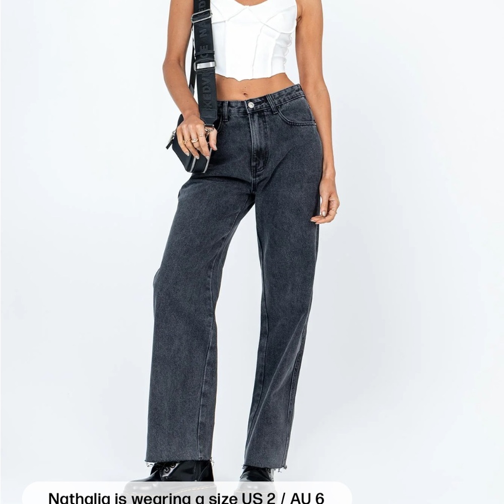 Princess Polly Black Straight Leg Jeans High-Waisted Rigid Denim